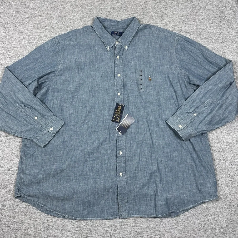 Polo Ralph Lauren Shirt Mens 4XB Blue Chambray Long Sleeve Button Down NEW